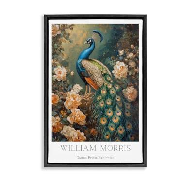 Imagem de Stupell Industries Arte de parede em tela flutuante emoldurada cinza pavão azul inspirado em Morris vintage, design por Petal Prints Design, 78 x 53 cm