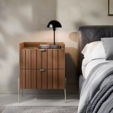 Imagem de Mesa De Cabeceira Para Quarto de Casal Com 2 Gavetas Mdf Riscada Retro