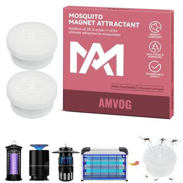 Imagem de AMVOG Iscas de octenol pragas atualizadas para armadilha de insetos, 2 cartuchos de refil de iscas de mosquito para eliminador de insetos, dura 180 dias, ajuste universal para ambientes internos e