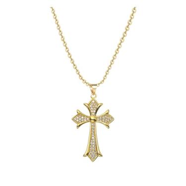 Imagem de MiiFort Colar de ouro com pingente de cruz de Jesus, colares de cruz religiosa, presente de aniversário, presente para mulheres, filha, irmã, tia, avó, neta, One Size, Metal, Sem Pedra Preciosa