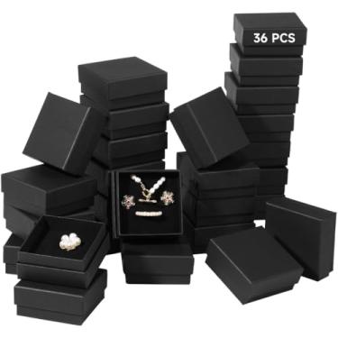 Imagem de Caixa de presente de joias com forro e compartimentos de espuma, 36 caixas de joias Kraft, caixa de embalagem de joias para anéis, colares, brincos, caixa de joias de papelão preta quadrada Kraft