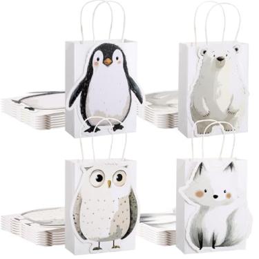 Imagem de Feifeiya 24 peças de sacos de festa de animais de inverno Polar Wonderland Penguin Seal Fox Bear lembrancinhas de festa animais árticos sacos de presentes para chá de bebê de inverno, Natal, feriado