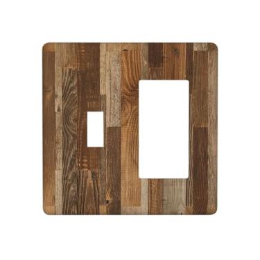 Imagem de Nadoabtm Capas de tomada rústica marrom grão de madeira 1 alternância 1 interruptor de luz combo interruptor de luz placa decorativa placa de parede elétrica para decoração de cabine de fazenda