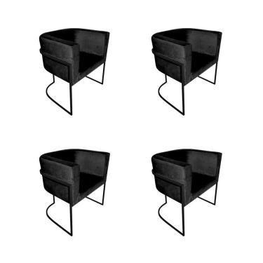 Imagem de Kit 4 Cadeiras De Jantar Premium Base De Ferro Preta Veludo Preto