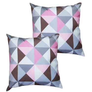 Imagem de Kit 2 Capas Para Almofada 45 Cm X 45 Cm Suede Triângulo - Casa Chick Estampa Triângulo Rosa