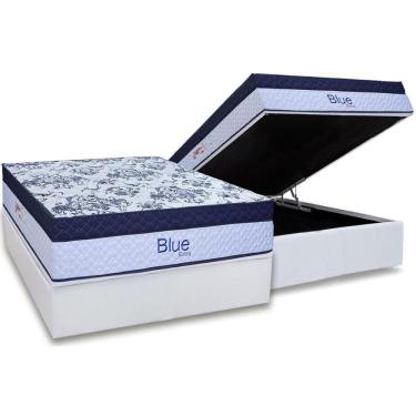 Imagem de Cama Box Baú Casal: Colchão Molas Masterpocket Ensacadas Paropas Blue + Base Crc Linhão White (138x188)