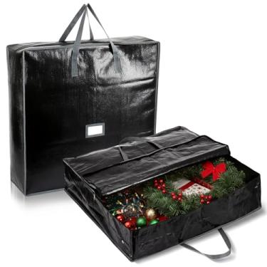 Imagem de SATINIOR Pacote com 2 sacos de armazenamento de guirlanda de Natal para decoração de porta de Natal, recipiente grande quadrado para presente, organizador de armazenamento com compartimento para