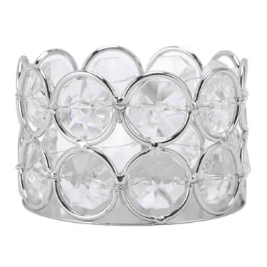Imagem de Grânulos de cristal arte em ferro castiçal oco escultura design elegante copo decorativo para tealight e velas eletrônicas festa mesa de jantar peça central decoração de casa (Prata)