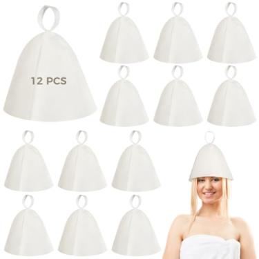 Imagem de 12 chapéus de sauna de feltro, bonés macios Banya para homens e mulheres, acessórios isolados para chuveiro e sauna com laços para facilitar o armazenamento