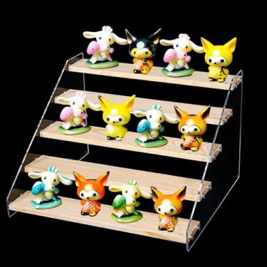 Imagem de Prateleira de especiarias acrílica de 5 camadas com base de madeira, organizador vertical de especiarias para armazenamento de cozinha e armário