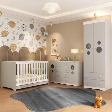 Imagem de Quarto de Bebê Completo com Berço Americano 3 em 1 Sonho Multimóveis Mp4627 Branco/off White