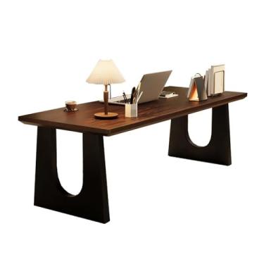 Imagem de Mesa de trabalho Mesa de trabalho moderna e espaçosa para laptop com pernas aço carbono, mesa escritório minimalista para casa(Dark Walnut,M)