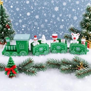 Imagem de 4 peças de enfeite de trem de Natal decoração de bolo de Papai Noel para mesa de casa Navidad festa de ano novo presentes de natal brinquedos suprimentos (verde-1 peça)