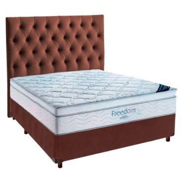 Imagem de Cama Box Marrom + Colchão Casal Freedom Ortobom + Cabeceira
