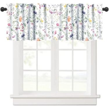 Imagem de Nsbul Cortina floral em aquarela, flores silvestres coloridas flores silvestres, cortinas de janela curta para cozinha, sala de jantar, quarto, sala de estar, 137 x 45 cm