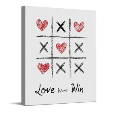 Imagem de CYFDYVT Impressão de arte de parede divertida Tic Tac Toe Love Valentine's Day com corações desenhados à mão para decoração de casa romântica arte em tela para quarto sala de estar 20 x 25 cm