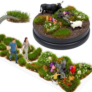 Imagem de Warmtree 1 caixa de tufos de grama estática e arbustos de planície paisagem DIY em miniatura 3D galhos de árvores e cogumelos para paisagem de trem, cenário de layout militar, modelo de guerra terreno