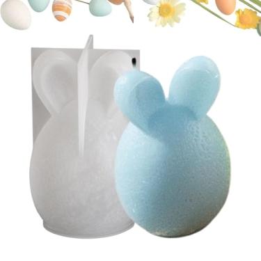 Imagem de Moldes de vela de Páscoa de silicone | Molde de cimento de ovo de coelho, ornamento de mesa moldes de concreto de gesso, artesanato de ovo de coelhinho da Páscoa, molde de resina para decoração