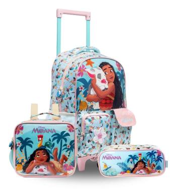 Imagem de Mochila Rodas Lancheira Térmica Estojo Duplo Moana Disney