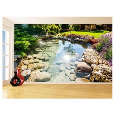 Imagem de Papel De Parede Jardim Rio Flores Lago Árvores 3,5M Jjp49 - Você Decor