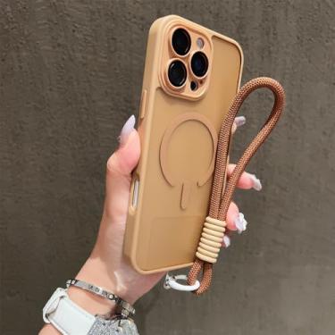 Imagem de Capa protetora magnética fosca translúcida para iPhone 16, 15, 14, 13, 12, 11 Pro Max Plus com carregamento sem fio, cor dourada do deserto, compatível com iPhone 17 Pro.