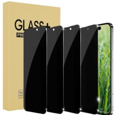 Imagem de Pacote com 4 protetores de tela de privacidade para iPhone 15 Pro, proteção de sensor, película de vidro temperado privada antiespião, sensível ao toque, sem bolhas, proteção de tela de dureza 9H de