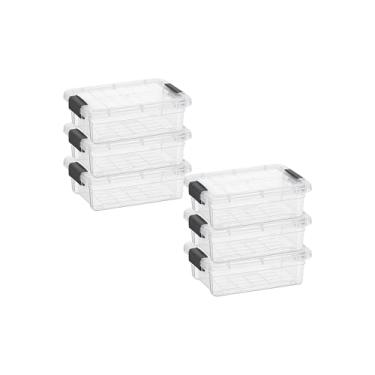 Imagem de Superio Mini recipiente de armazenamento caixa de giz de cera de plástico suprimentos de arte e estojo de costura empilhável transparente pequeno organizador para contas, papelaria, giz e alimentos