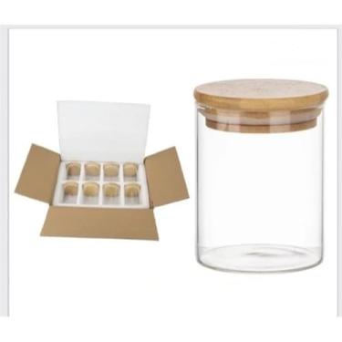 Imagem de Kit 8 Potes de Vidro 200ml com Tampa de Bambu – Hermético, Organizador, Borossilicato