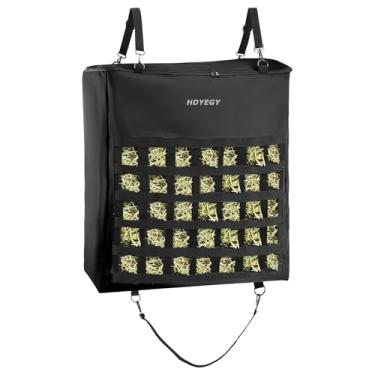 Imagem de HDYEGY 1 bolsa de feno para cavalo, bolsa de alimentação lenta, bolsa de feno de tecido Oxford 1200D resistente com design de redes de feno frontais e zíper, bolsa de alimentação grande com carga