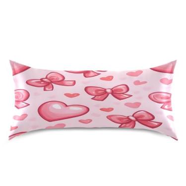 Imagem de Blueangle Fronha de cetim coração vermelho dia dos namorados para cabelo e pele, fronha de seda, tamanho king (50,8 x 101,6 cm) - Capas de almofada de cetim refrescantes com fecho de envelope (560)