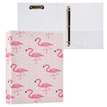 Imagem de Blueangle Fichário com 3 anéis de flamingo de bolinhas brancas com prancheta e 2 bolsos - Organizador de documentos decorativos de 3 cm para escritório, suprimentos para reuniões (881)