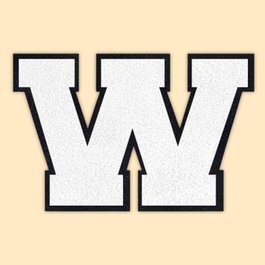 Imagem de QianSiLi Remendos de letras universitárias de chenille branco de 11 cm, letras grandes para jaquetas Letterman, moletons com capuz, mochilas, coletes, roupas, adesivos individuais de letra W