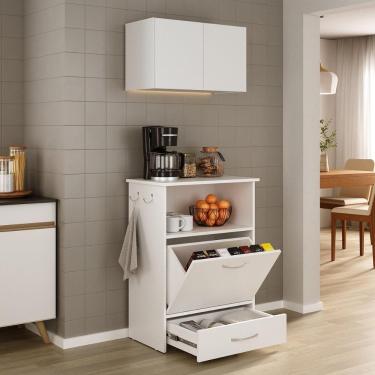 Imagem de Kit Armário De Cozinha Aéreo 62,5cm Com Balcão Multiuso Multimóveis Mp5063 Branco