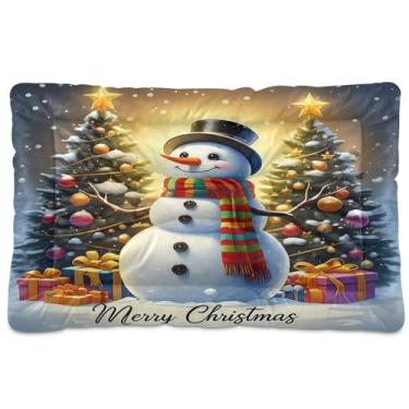 Imagem de ATTX Cama de Natal com boneco de neve para cães e gatos – Cama retangular ultra macia e confortável para animais de estimação para cães e gatos pequenos, 61 x 45 cm (899)