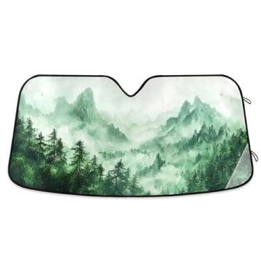 Imagem de ATTX Para-brisa de carro Green Mountains 134.6 cm x 59.7 cm Protetor solar universal com proteção UV, persiana de janela frontal automática dobrável para caminhões Sedans SUVs #639