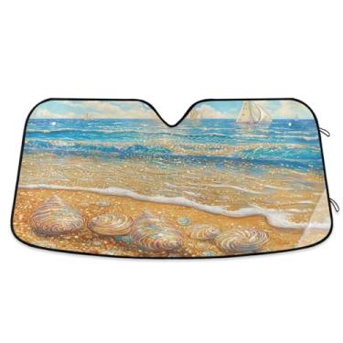 Imagem de ATTX Para-brisa de carro Sea Beach 144.8 cm x 80.0 cm Protetor solar universal com proteção UV, persiana de janela frontal automática dobrável para Sedans SUVs caminhões #145