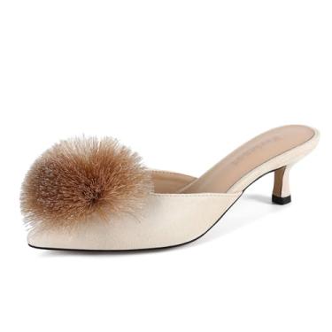 Imagem de Fericzot Mules femininas de salto gatinho com bico fino e costas nuas, sem cadarço, salto baixo, salto baixo, sapatos de salto baixo, Nude., 36