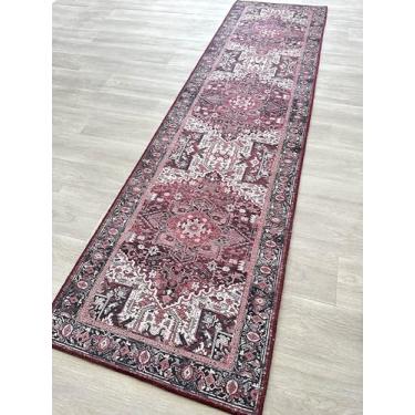 Imagem de Tapete persa moderno envelhecido, terracota vintage inspirado medalhão geométrico, tapetes de área grande para sala de estar, quarto, banheiro, cozinha, casa (867RR, 2'12.7 cm x 15.2 cm)