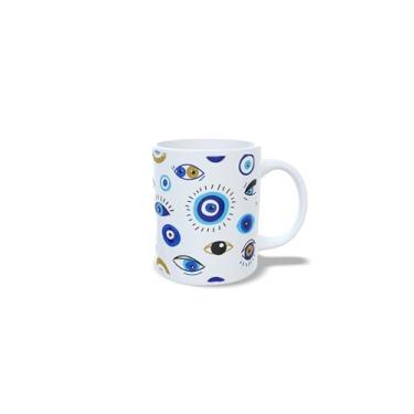 Imagem de Caneca de Cerâmica com Olho Grego, Branco e Azul, 325 ml (10561)