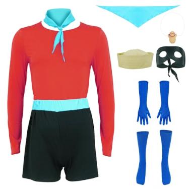 Imagem de JQAKFIY Barnacle Fantasia de menino sereia masculina fantasia adulto Halloween personagem cosplay roupa chapéu luvas cachecol conjunto de adereços 2GG