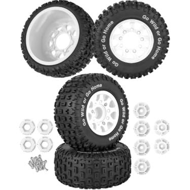 Imagem de RCarmubWow Rodas e pneus RC com 12 mm, 14 mm, 17 mm, hexagonal, pneu curto para carro em escala 1/10 Arrm a Senton, Axia1, Slash 2WD Slash 4×4 4WD, Red Cat, RC 4wd, 1/10 pneus de caminhão pneus de