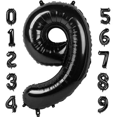 Imagem de Números pretos de 101 cm, 9 balões, decorações de balões para festas de aniversário, noivado, casamento, formaturas, sessões de fotos