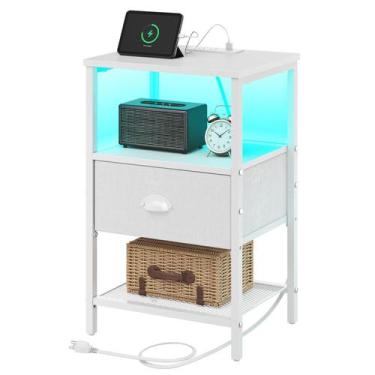 Imagem de Mesa de noche genérica Sthmec con luz LED, estación de carga, cajón - 