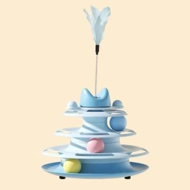 Imagem de Torre Interativa Para Gato Bolinhas Azul 3 Niveis Com Pena