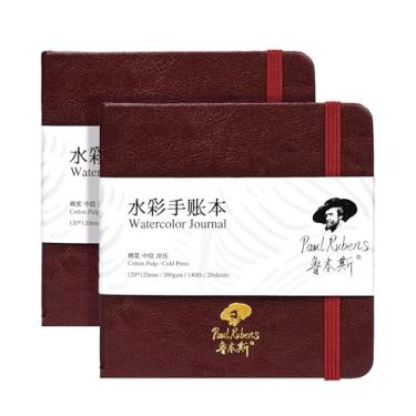 Imagem de Paul Rubens Caderno quadrado de aquarela, pacote com 2, 40 folhas, 100% algodão, sem ácido, prensado a frio, caderno de desenho em aquarela 11 x 11 cm, 63,5 kg/300 g/m² para aquarelas, guache