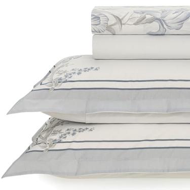 Imagem de Jogo de Lençol King Karsten Percal 200 Fios 100% Algodão Estampado Cama Dobra Feita 4 Peças (Catarina - Flores Lilás)