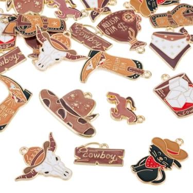 Imagem de Craftdady 20 peças de pingentes de caubói ocidental cowgirl esmaltado, arma de gado, cavalo, chapéu de caubói, pingentes de liga dourada, pingentes para colar, brincos, pulseira, chaveiro