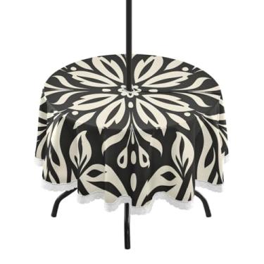 Imagem de CEBUGI Toalha de mesa redonda para uso ao ar livre, estampa floral, impermeável, com furo Umberlla, capa de mesa lavável para pátio, cozinha, sala de jantar, 152 cm