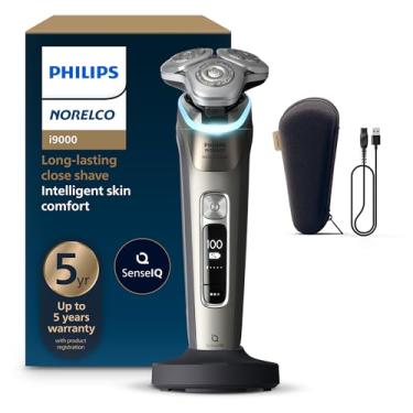 Imagem de Philips Norelco Barbeador a seco e molhado i9000 Prestige recarregável com suporte de carga, aparador de precisão e estojo premium, XP9203/81