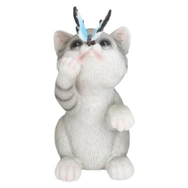 Imagem de Escultura solar de gato para jardim, resina requintada, decoração ao ar livre, luzes que mudam de cor para varanda, gramado, estátua, adorável, formato de gato (Alguns 019)